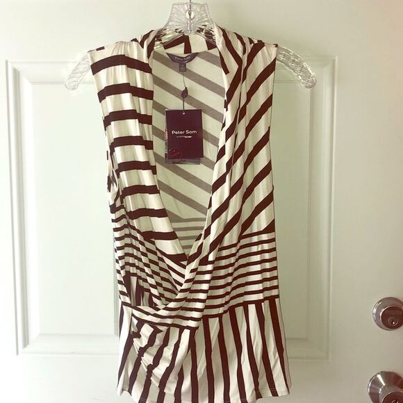 White and black striped wrap around top - Picture 1 of 2